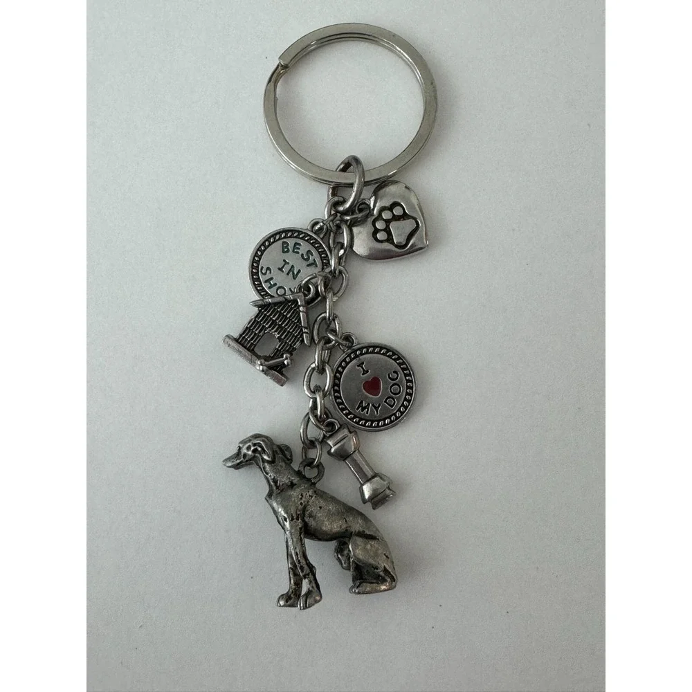 I Love my Dog Charm Silver Tone Keychain Key Ring Silver Tone Greyhound
